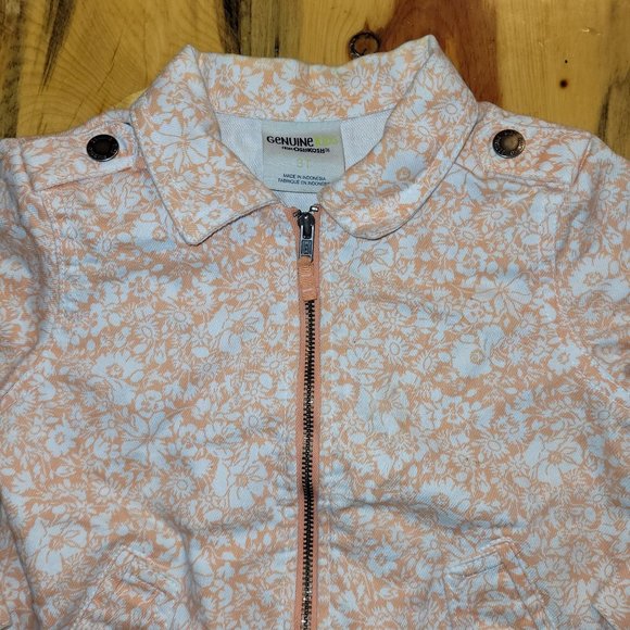 OshKosh Girls Size 3T Floral Print Denim Jean Jacket Peach White Zip Collar - Picture 3 of 7